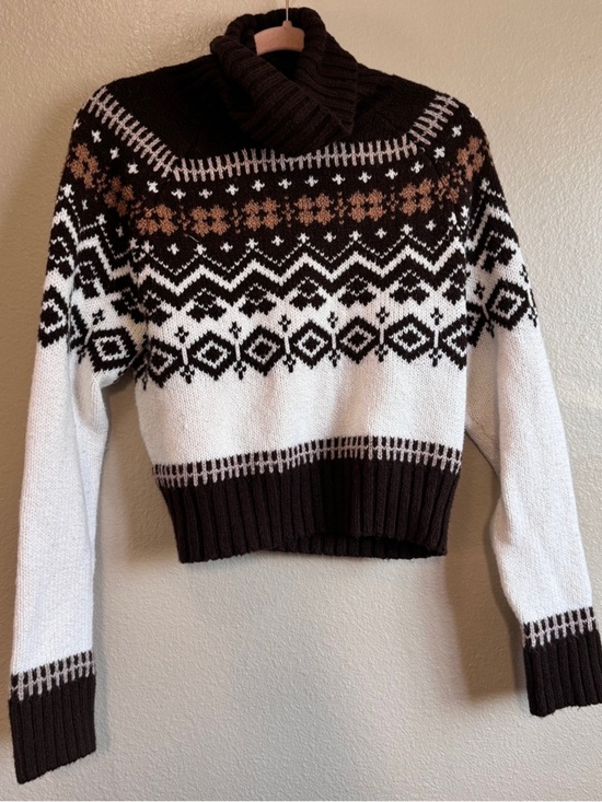 American Eagle Outfitters Sweaters - AMERICAN EAGLE Women’s Cream and Brown Fair Isle Turtleneck Sweater